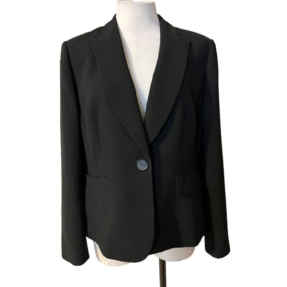 Kasper Separates Suit Jacket Blazer 14 Black Classic 1 Button Poly - Picture 1 of 12